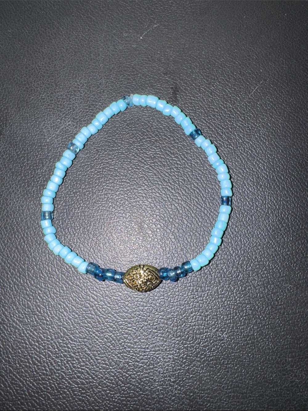 Light Blue Beaded Stretch Bracelet with Gold Accent